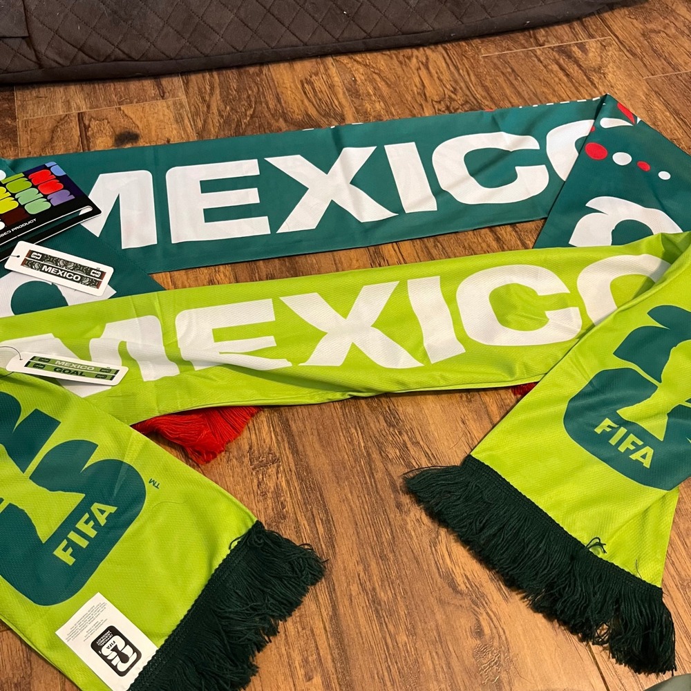 New Lot of 2 FIFA Mexico Soccer Scarfs World Cup 26 Goal Green